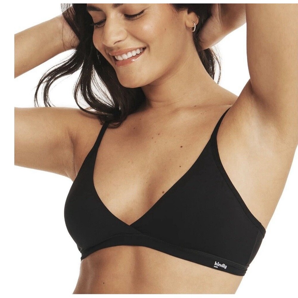 Kindly Yours Black Nylon Wireless Triangle Bralette Size XL Padded Comfy 40079